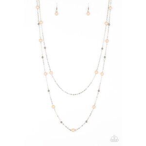 Paparazzi Beach Party Pageant Long Double Layered Brown Silver Beaded Necklace